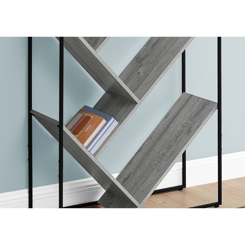 Monarch Specialties I 2200 Bookshelf, Bookcase, Etagere, 3 Tier, 60"H, Office, Bedroom, Metal, Laminate, Grey, Black, Contemporary, Modern