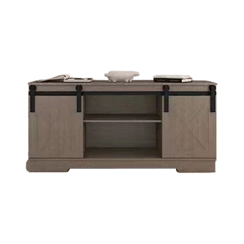 Jney 60 Inch TV Media Entertainment Console, 2 Sliding Barn Doors, Gray - Benzara