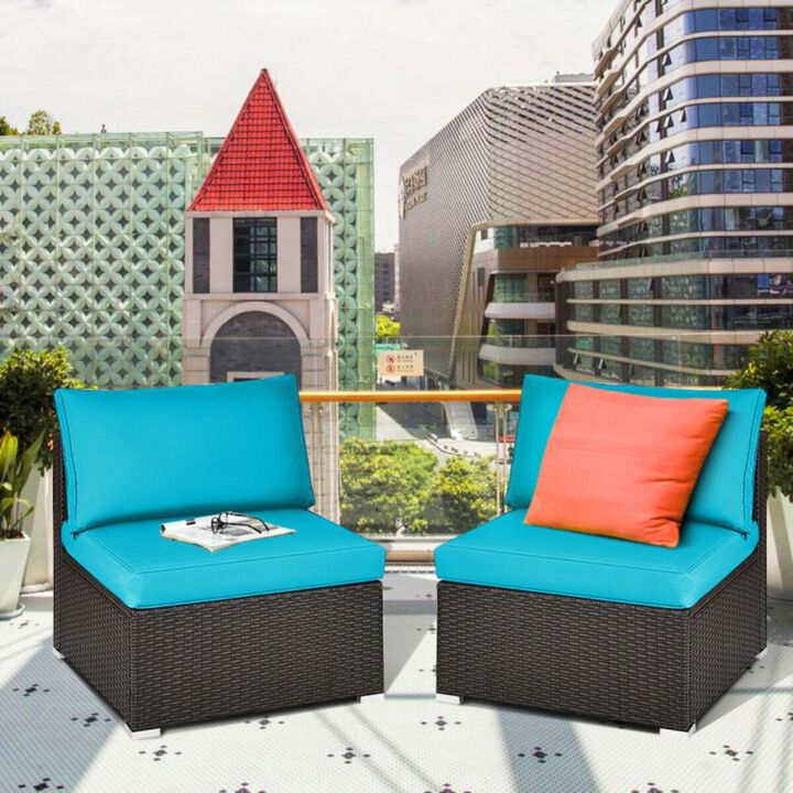 Hivvago 2 Pieces Patio Rattan Armless Sofa Set with 2 Cushions and 2 Pillows