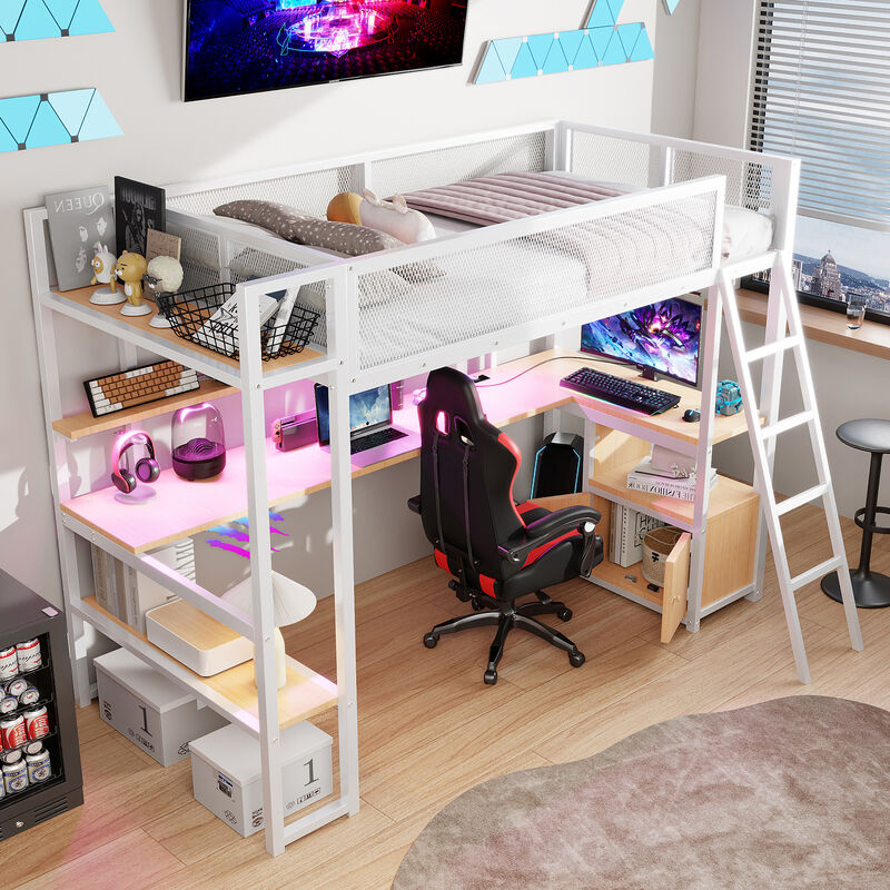 Merax Metal Loft Bed with Built-in Work Station