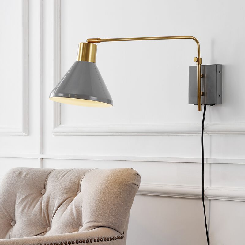 Max Swing Arm Modern Midcentury Iron USB Charging Port LED Sconce