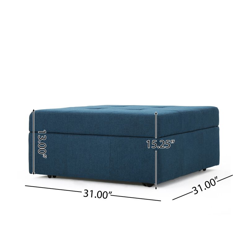 Low Accent Ottoman with Storage, 31 Inch Square, Tufted Navy Blue - Benzara
