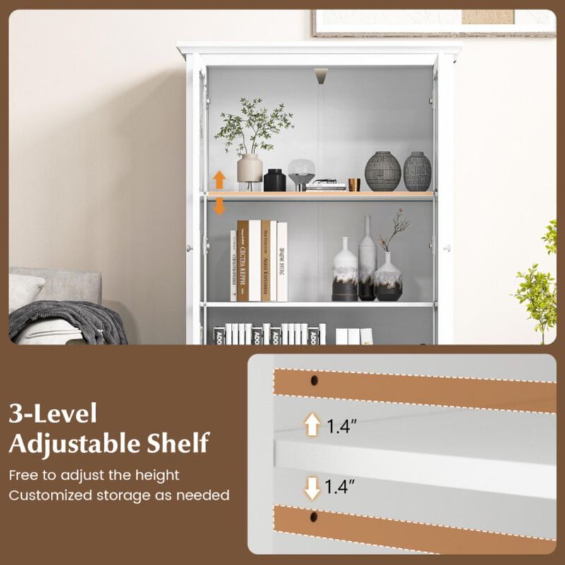 Hivvago 55 Inch Bookcase Cabinet with Tempered Glass Doors