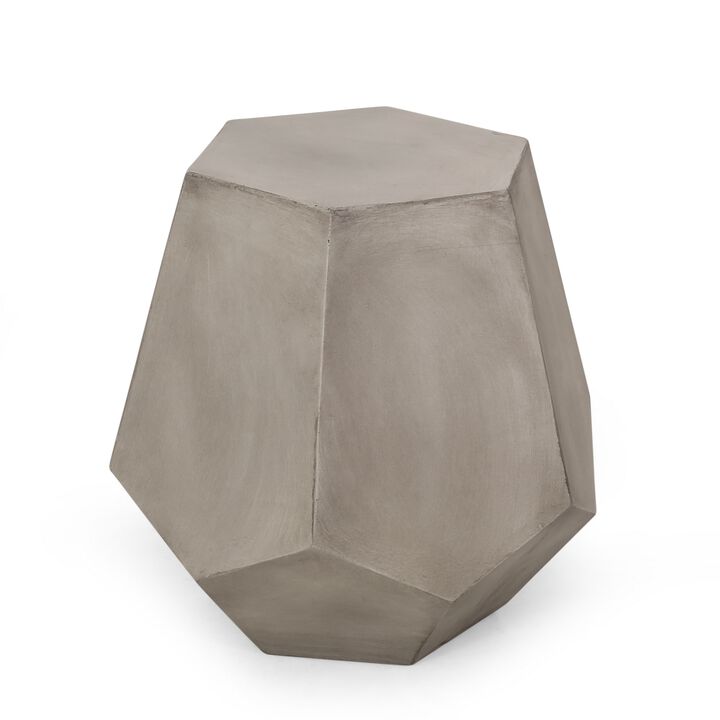 Gary Outdoor Side Accent Table, Geometric, Gray Faux Concrete, 21 Inch - Benzara