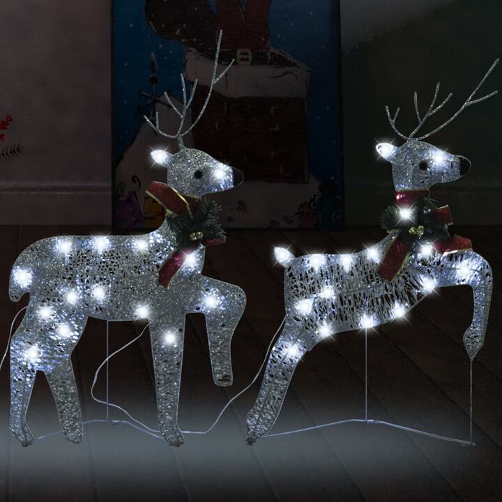 Outdoor 40 LED Light Reindeer Christmas Decoration Set of 2, Metal - Benzara