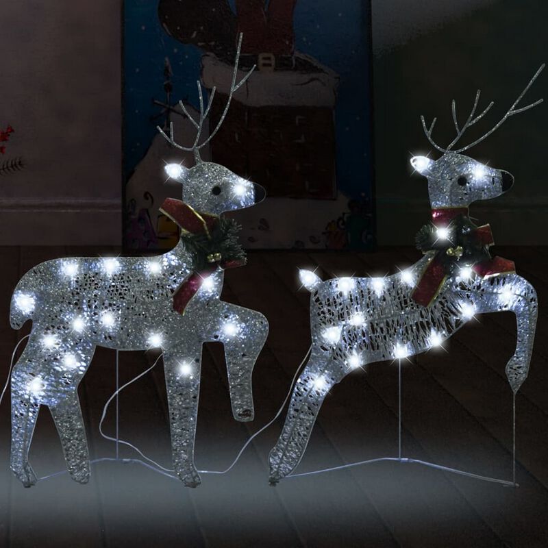 Outdoor 40 LED Light Reindeer Christmas Decoration Set of 2, Metal - Benzara