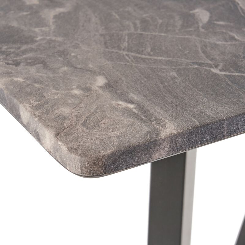 Bar Height Table, Laminate Paladina Marble Top, 42 Inch, Rubberwood, Black - Benzara