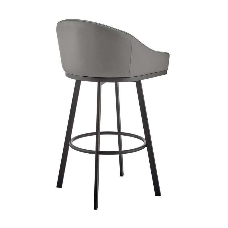 Noran Swivel Stool in Black Metal with Grey Faux Leather