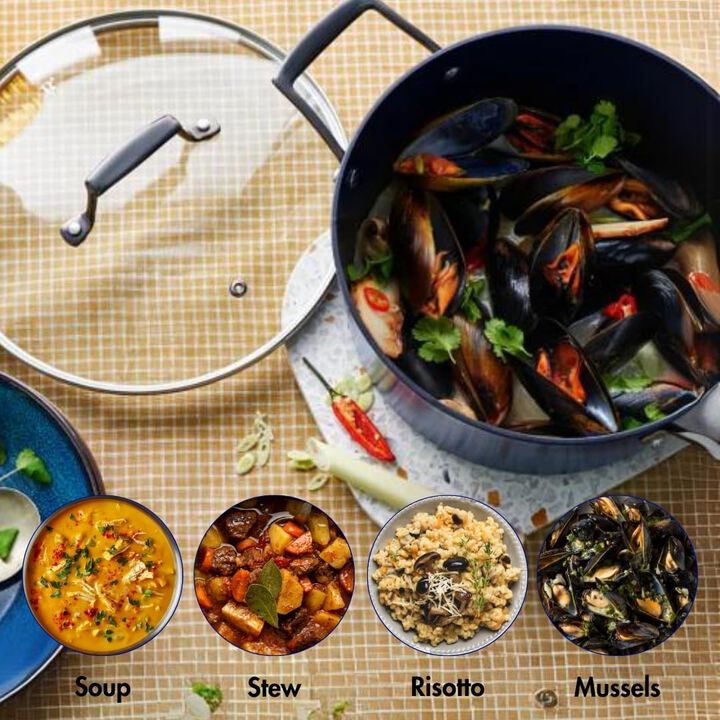 Blu. Cookware 4.5QT Casserole Pot with Lid, Non-Toxic, Non-Stick Ceramic, PFA/PFOA-Free, Suitable for All Cooktops, Bamboo Cleaning Brush Included