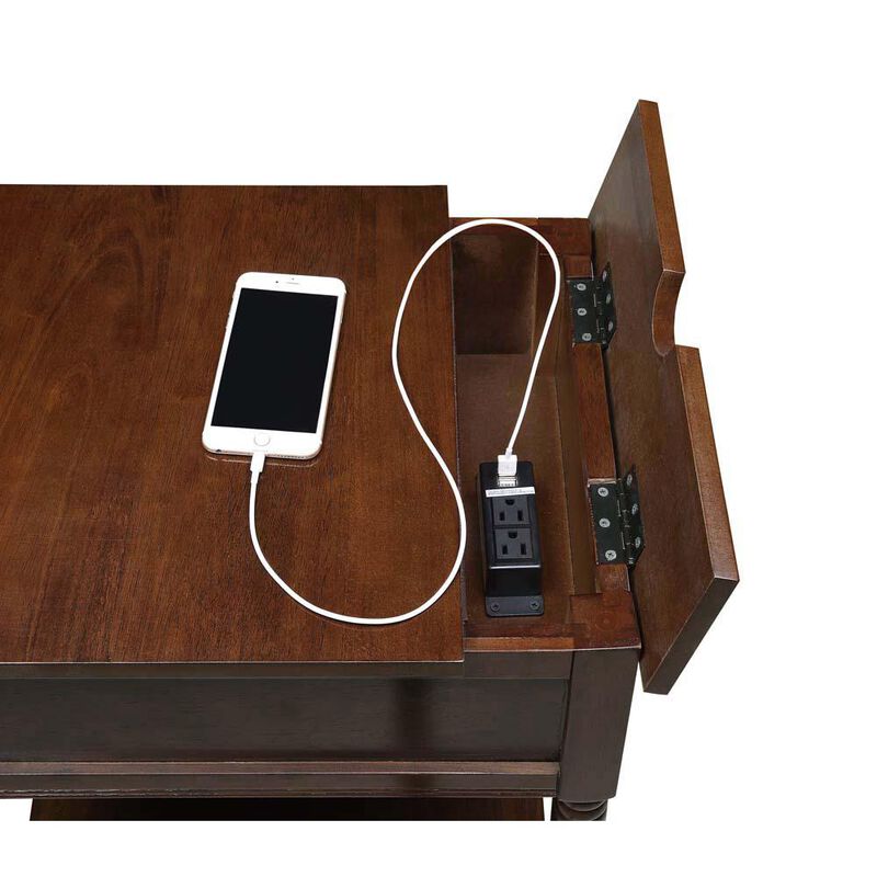 Convenience Concepts Country Oxford 1 Drawer End Table with Charging Station and Shelf, Espresso