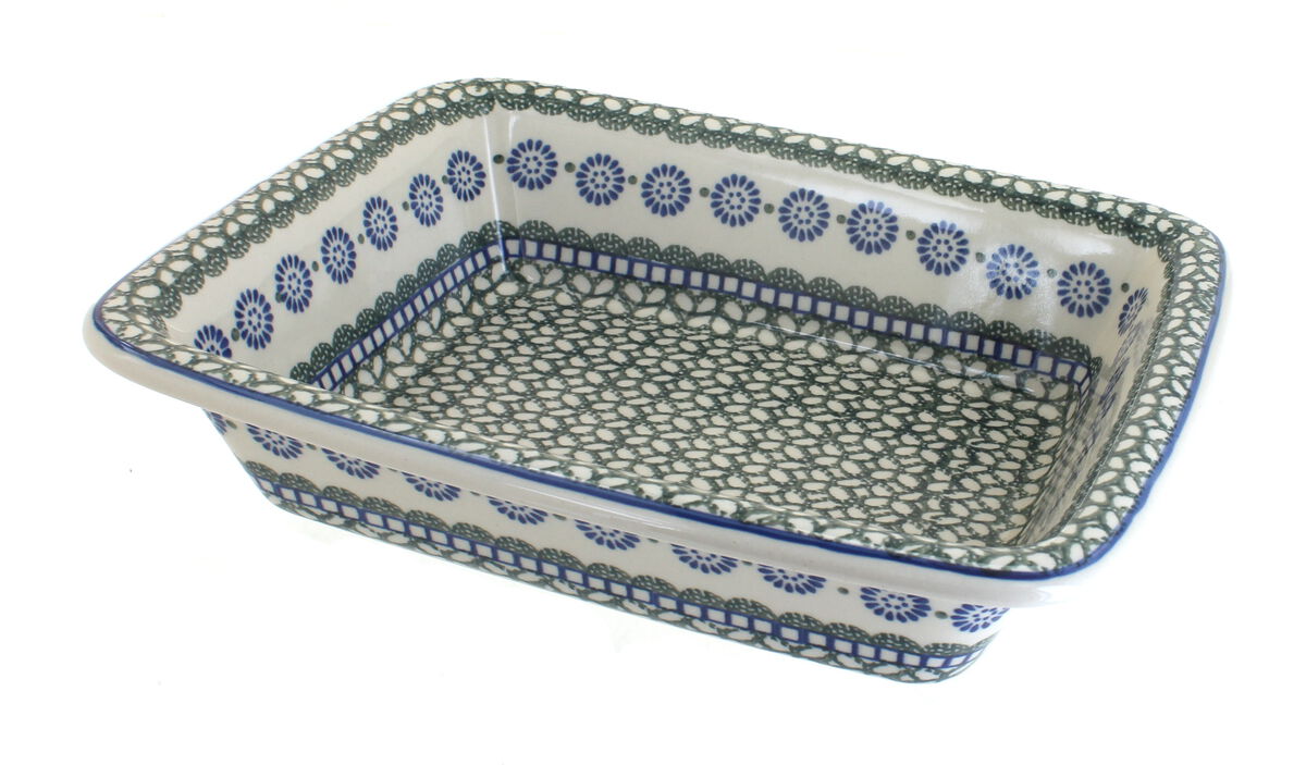 Blue Rose Polish Pottery Athena Small Rectangular Baker