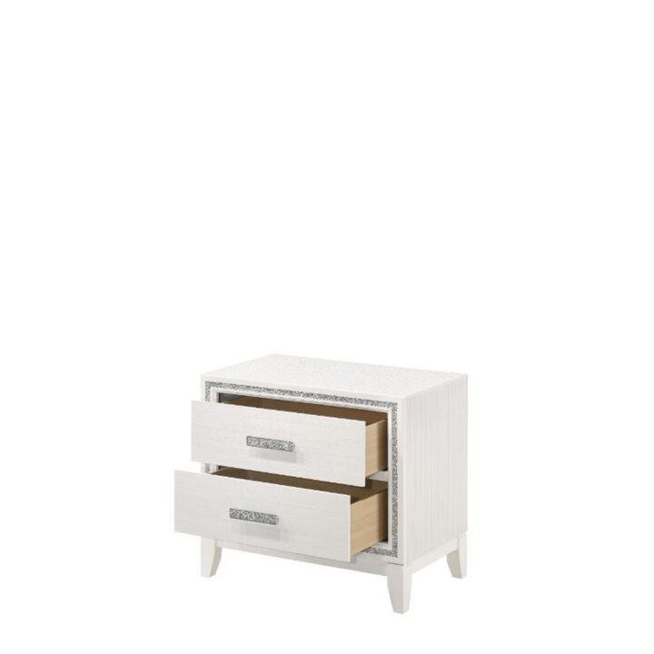 Acme Haiden Wooden Rectangular 2-Drawer Nightstand with Silver Trim in White