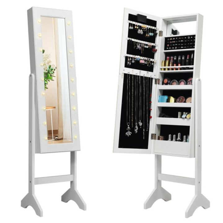 Hivvago Mirrored Jewelry Cabinet Armoire Organizer w/ LED lights