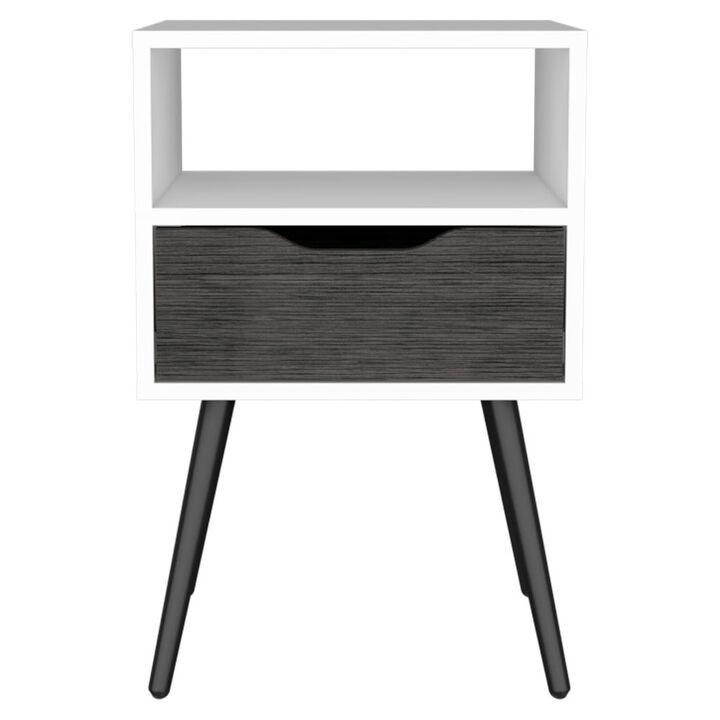 DEPOT E-SHOP Emma Nightstand, Superior Top, Four Legs, One Open Shelf, One Drawer, Dark Walnut