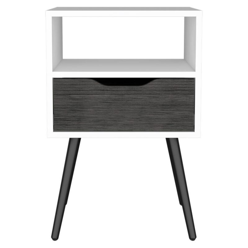 DEPOT E-SHOP Emma Nightstand, Superior Top, Four Legs, One Open Shelf, One Drawer, Dark Walnut