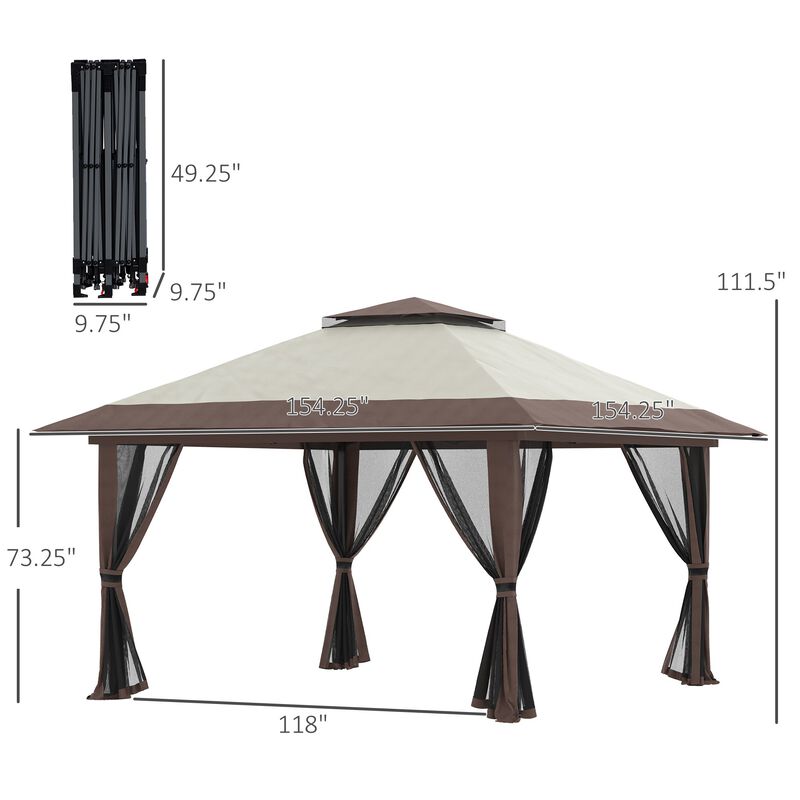 Beige Outdoor Shelter: 13x13ft Netted Pop Up Gazebo Canopy Tent