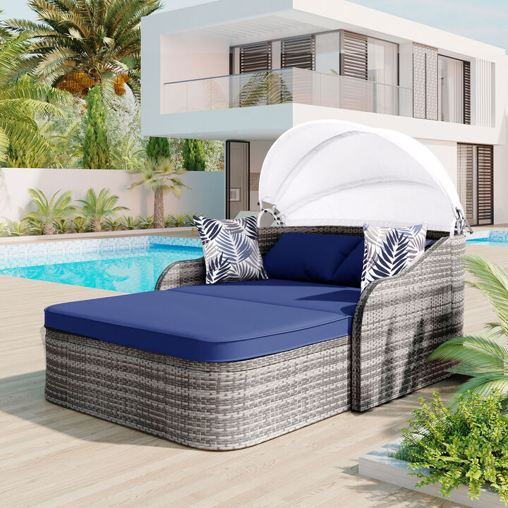 Merax Outdoor Sunbed with Adjustable Canopy