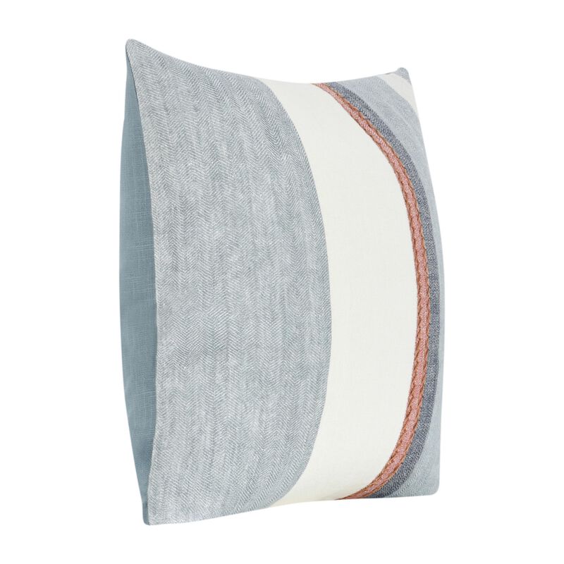 Throw Pillow, Coastal Modern Striped Pattern, 22 Inch Blue Flax Linen - Benzara