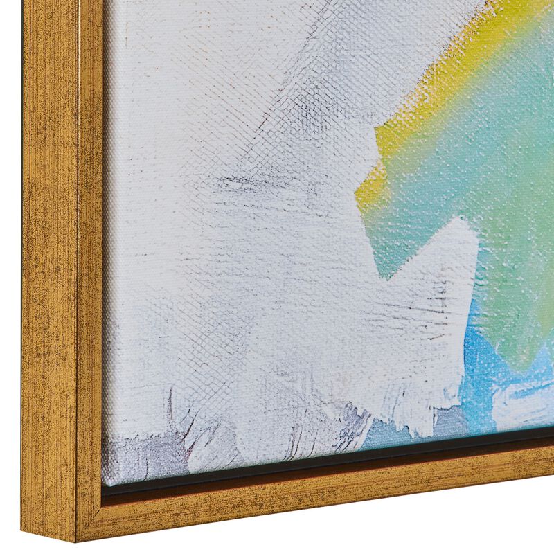 37 x 37 Handcrafted Wall Art, Isles Dream on Framed Canvas, Gold White Blue - Benzara