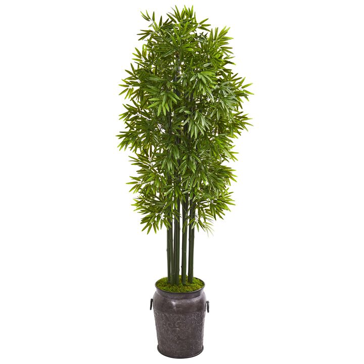 Hivvago 6 Feet Bamboo Artificial Tree with Black Trunks in Planter UV Resistant (Indoor/Outdoor) Hivvago 6 Feet Bamboo Artificial Tree with Black Trunks in Planter UV Resistant (Indoor/Outdoor)