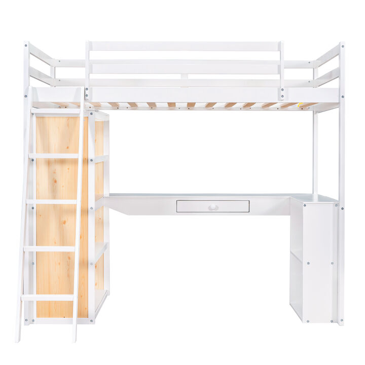 Merax Twin Size Loft Bed with Ladder, Shelves, and Desk
