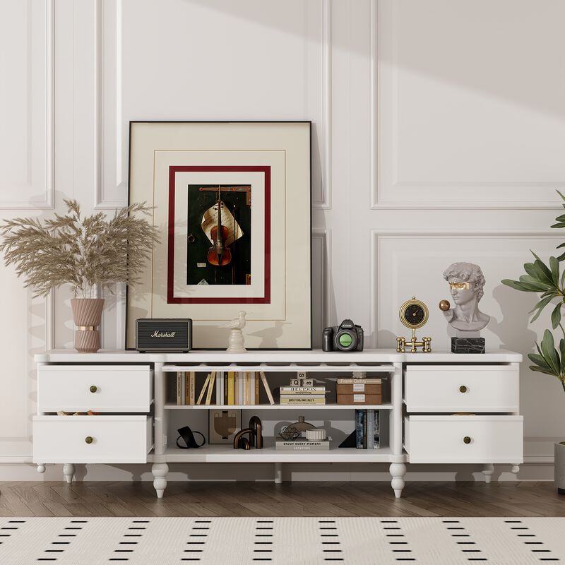 FUFU&GAGA French-Inspired TV Stand – Elegant Entertainment Center with Glass Doors & Storage Drawers, Classic Cabinet for Living Room (70.9" W x 15.7" D x 20.9" H), White