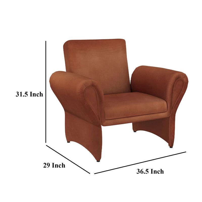 Lione Accent Armchair, Contemporary Rolled Flared Arms, Rust Brown - Benzara