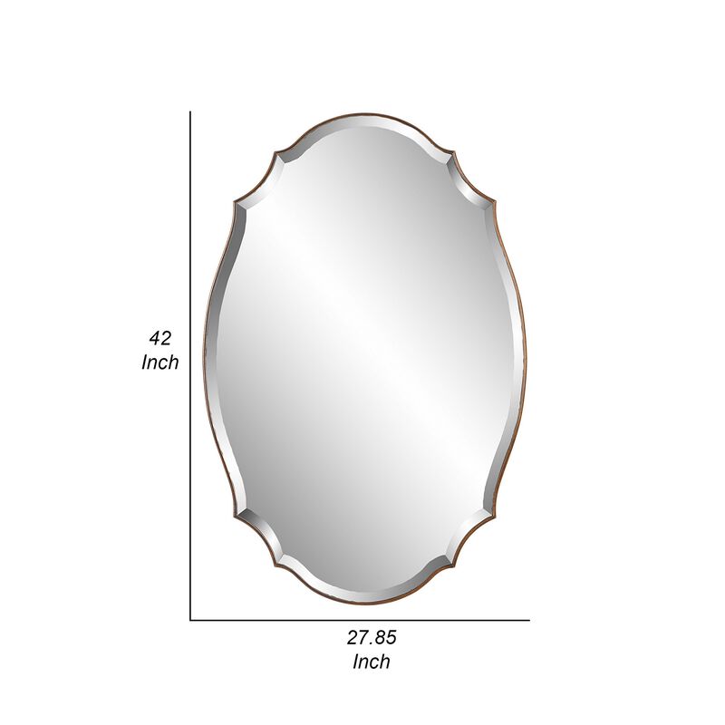 28 x 42 Modern Round Accent Mirror with Curved Edges, Bronze, Gold Finish-Benzara