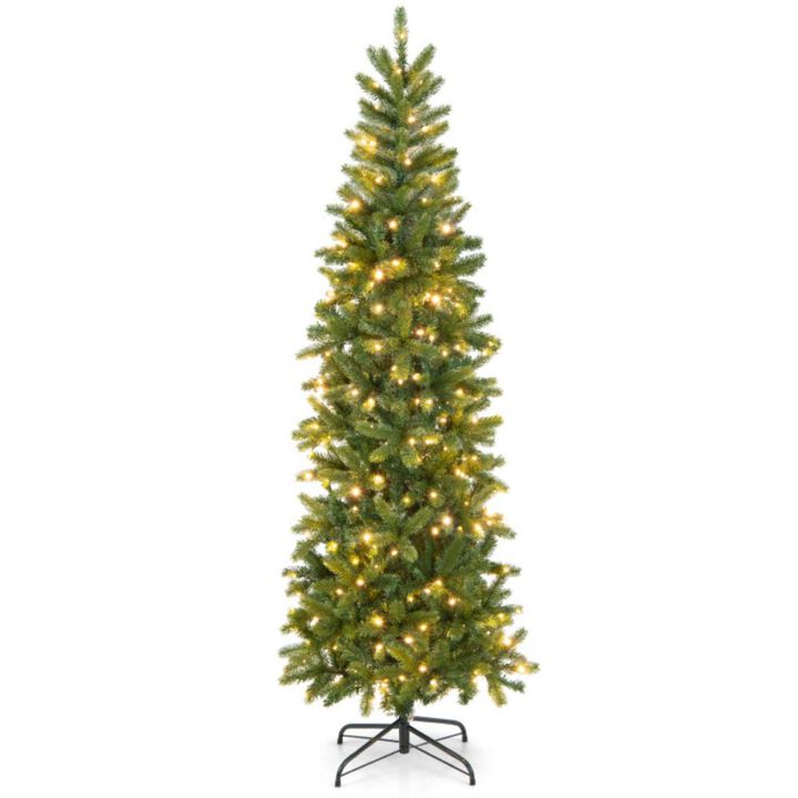 Hivvago 6 Feet Pre-Lit Artificial Christmas Pencil Tree with 648 PVC PE Branch Tips