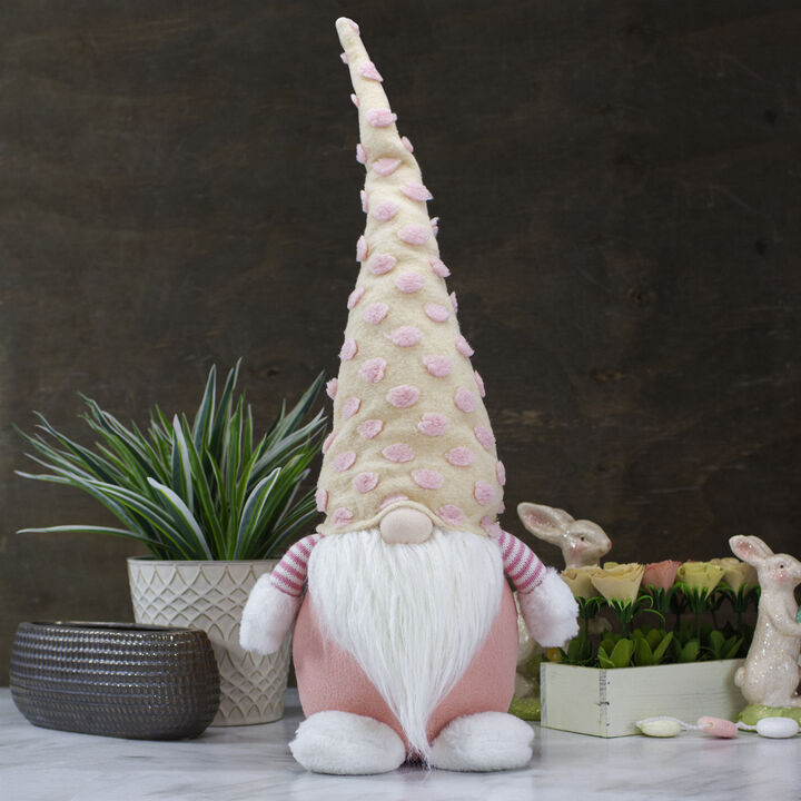 24" Pink and Yellow Standing Spring Plush Gnome Figure with a Polka Dot Hat