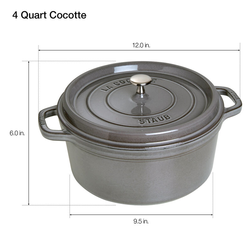 Staub Cast Iron Round Cocotte, Dutch Oven, 4-quart, serves 3-4, Made in France, White