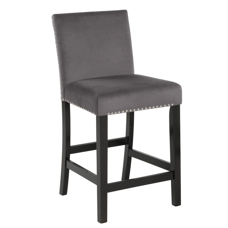 Kate 42 Inch 5 Piece Counter Table Set with Velvet Seating, Gray - Benzara