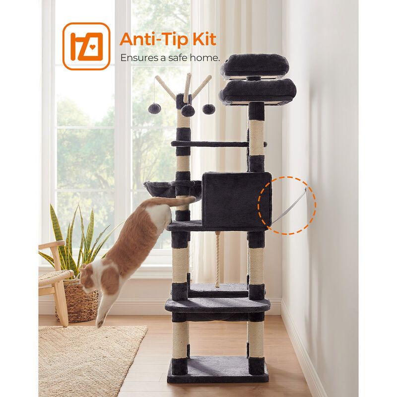 Large Cat Tree - 64.6-Inch Cat Tower with Hammock and Activity Center