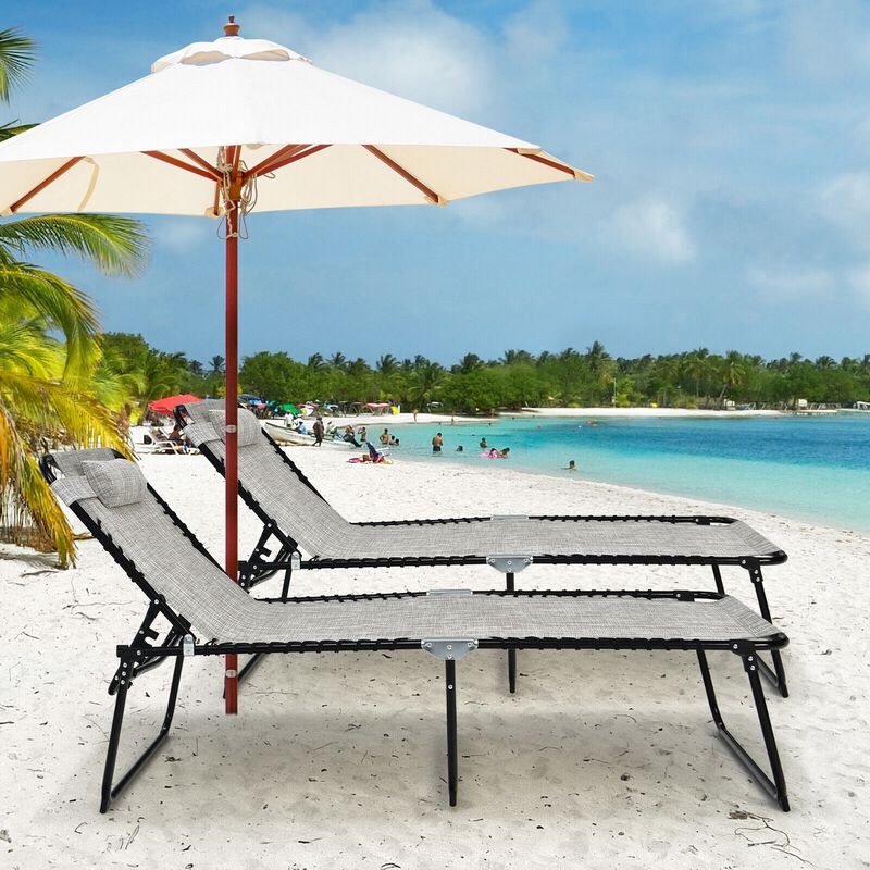 4 Position Folding Lounge Chaise with Adjustable Backrest and Footrest