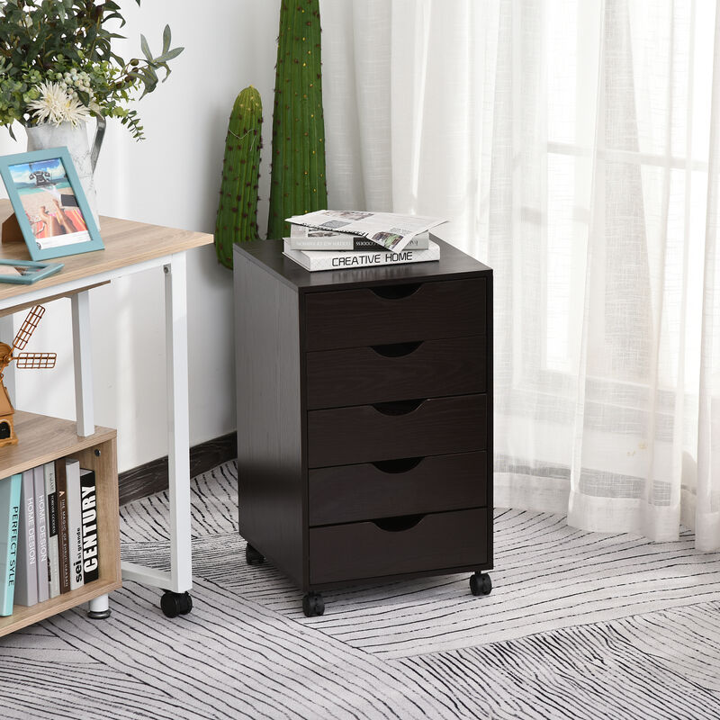 5 Drawer Filing Cabinet Home Office Mobile Storage Organizer Brown