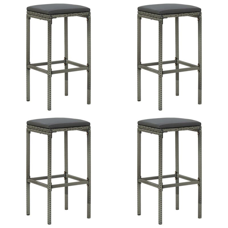 Vian Outdoor Barstool Set of 2, Gray Poly Rattan and Polyester Seats - Benzara
