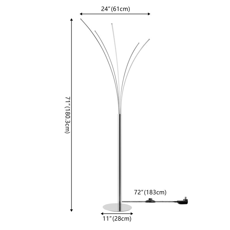 Fuochi Modern Minimalist Metal 5-Branch Arc Dimmable Integrated LED Floor Lamp with Remote Control