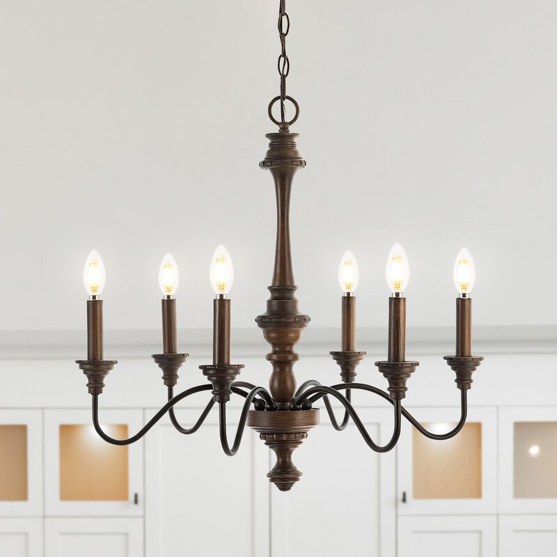 Oakley 6-Light Midcentury Farmhouse Iron LED Chandelier