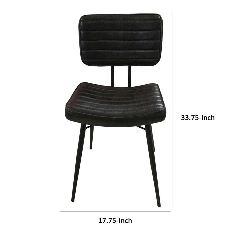 Mia 18 Inch Side Chair, Set of 2, Dyed Espresso Leather, Vertical Tufting - Benzara