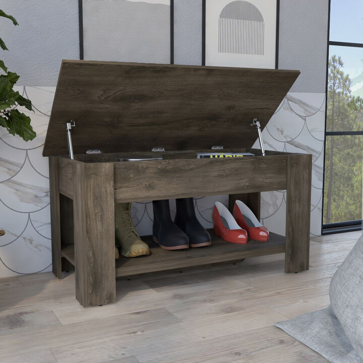 Austin Storage Table, One Extendable Table Shelf, Four Legs, Lower Shelf - Dark Brown