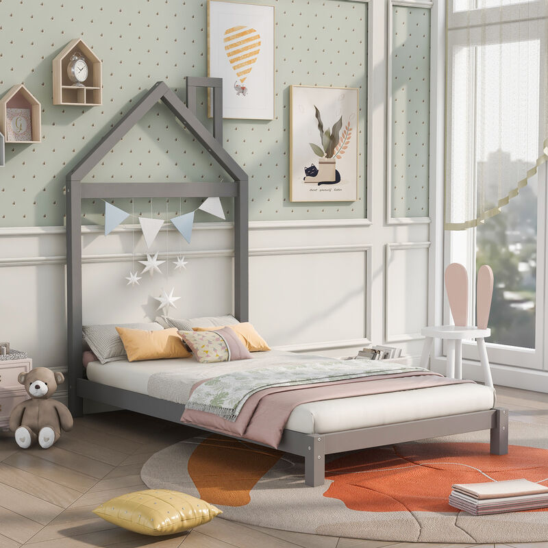Merax Wood Platform Bed with House-shaped Headboard