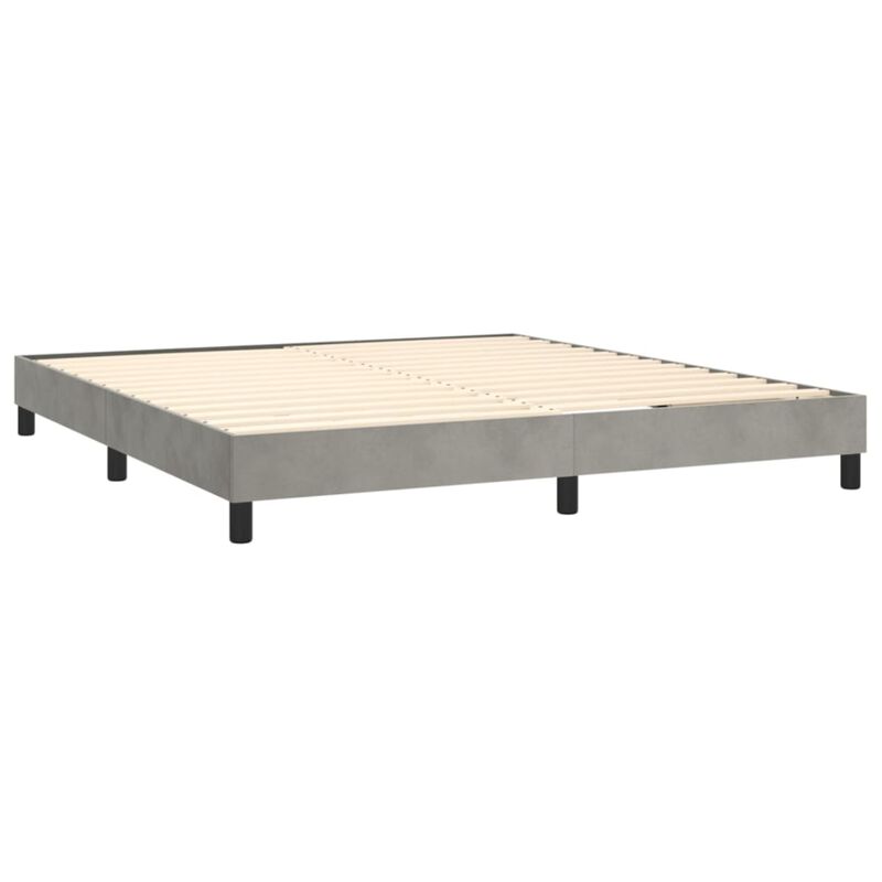 vidaXL King Sized Box Spring Bed Frame - Light Gray Velvet, Plywood, and Engineered Wood - Modern, Luxurious Double Bed
