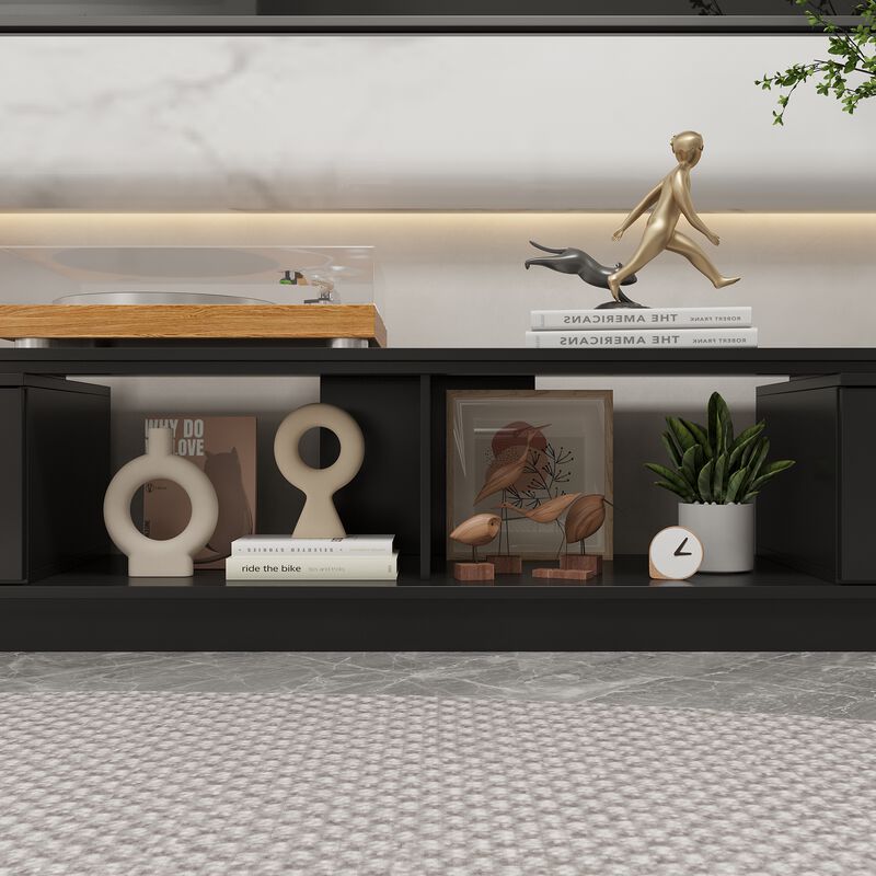Modern Wood Black TV Media Console Entertainment Center with Adjustable Length and-Drawers Fits TV's up to 100 in.