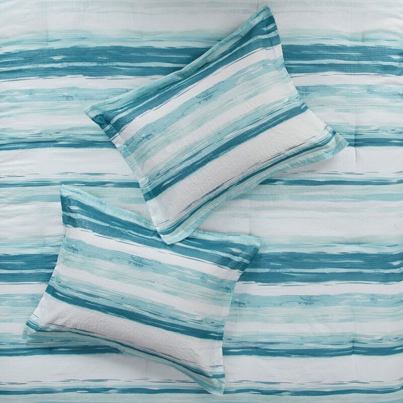 Gracie Mills Javier 8-Piece Tranquil Seersucker Stripe Comforter and Quilt Set Collection