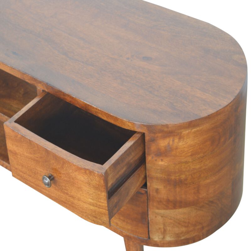 Chestnut Rounded Entertainment 4 Drawer Media Unit Solid Wood