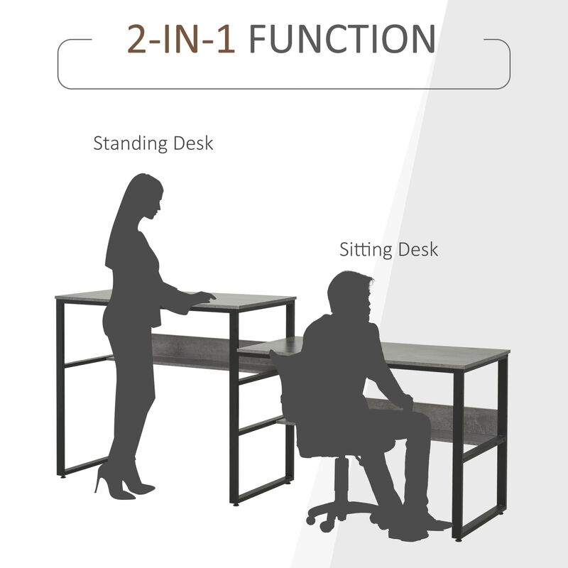 Black/Grey Shared Workspace: 86.5" Two-Person Desk with Shelves