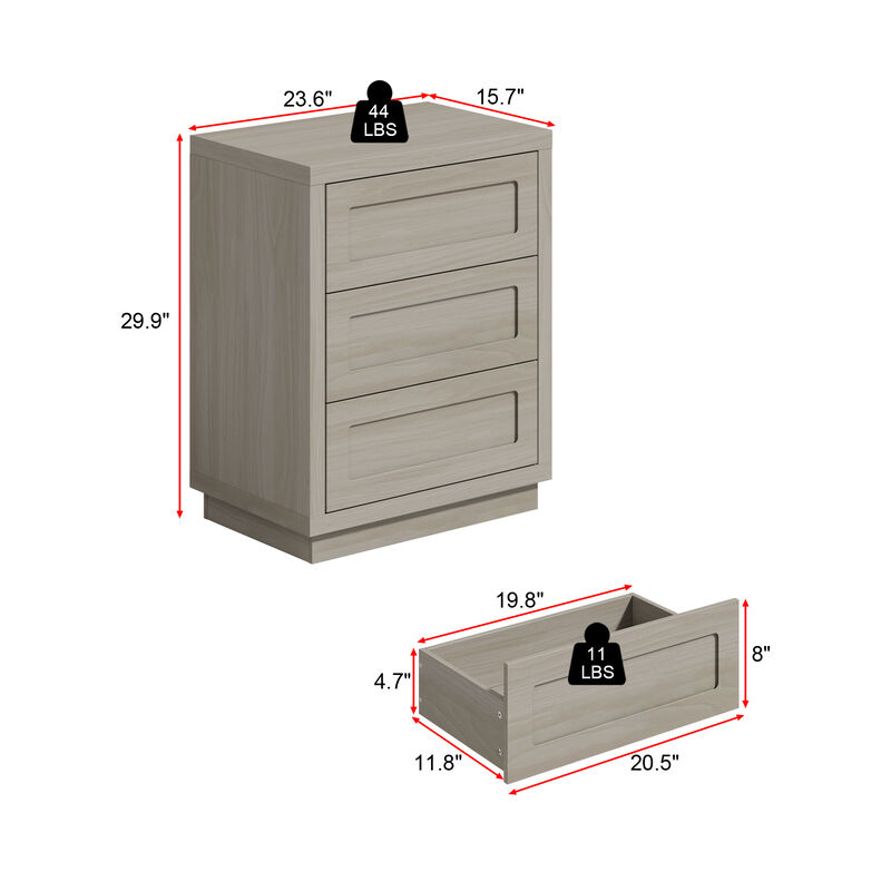 FUFU&GAGA Wood Grain 3-Drawer Nightstand, PB & MDF Construction (23.6" W x 29.9" H x 15.7" D), Bronw