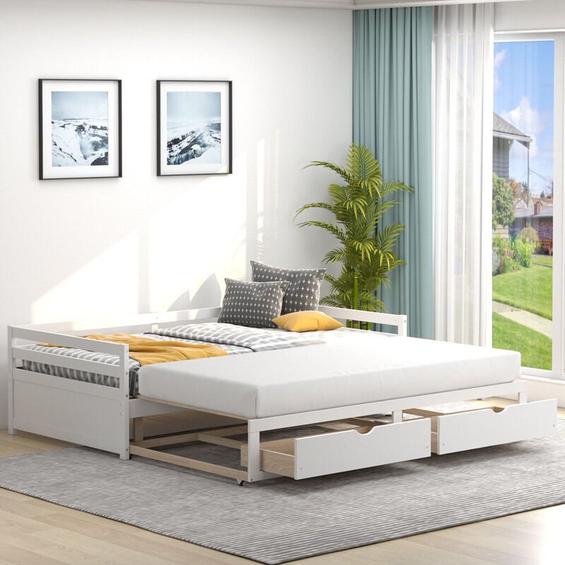 Extendable Twin to King Daybed with Trundle and 2 Storage Drawers