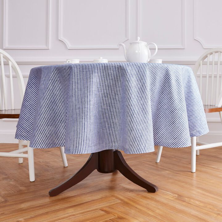 Solino Home 100% Pure Linen Round Tablecloth | Narrow Stripe for Thanksgiving, Christmas