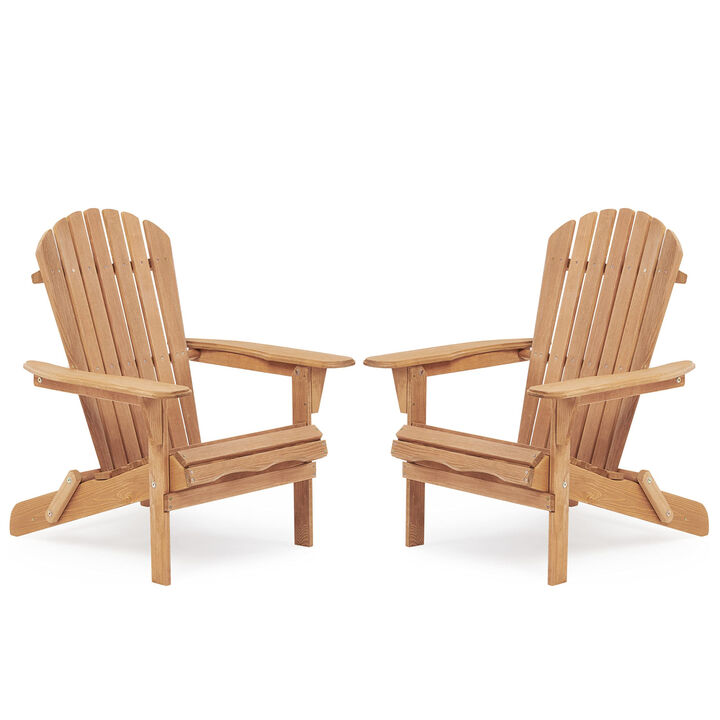 Wooden Outdoor Folding Adirondack Chair Set Of 2 Wood Lounge Patio Chair For Garden, Garden